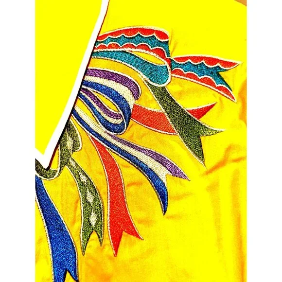 Bob Mackie Wearable Art Yellow Embroidered Shirt Vintage Button Down Retro Chic - Picture 7 of 11